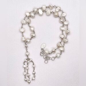 Beautiful Wire Wrap Loops & Freshwater Pearl Baroque Pearl Necklace. Marked a|c.